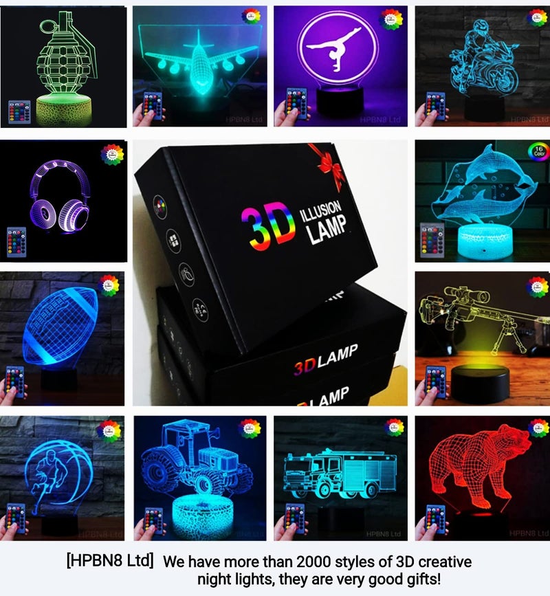 HPBN8 Ltd مصباح 3D ليلي إبداعي فني من HPBN8 Ltd يعمل بالطاقة USB مع مفتاح لمسة وتحكم عن بُعد LED لتزيين الديكور البصري 3D مع تغيير الألوان 7/16 لتزيين غرفة عيد الميلاد - Image 4